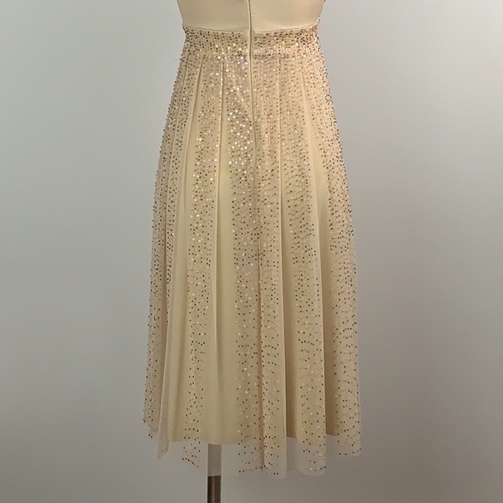 BCBG Beaded Pleated Blush Cocktail Dress - Picture 5 of 8